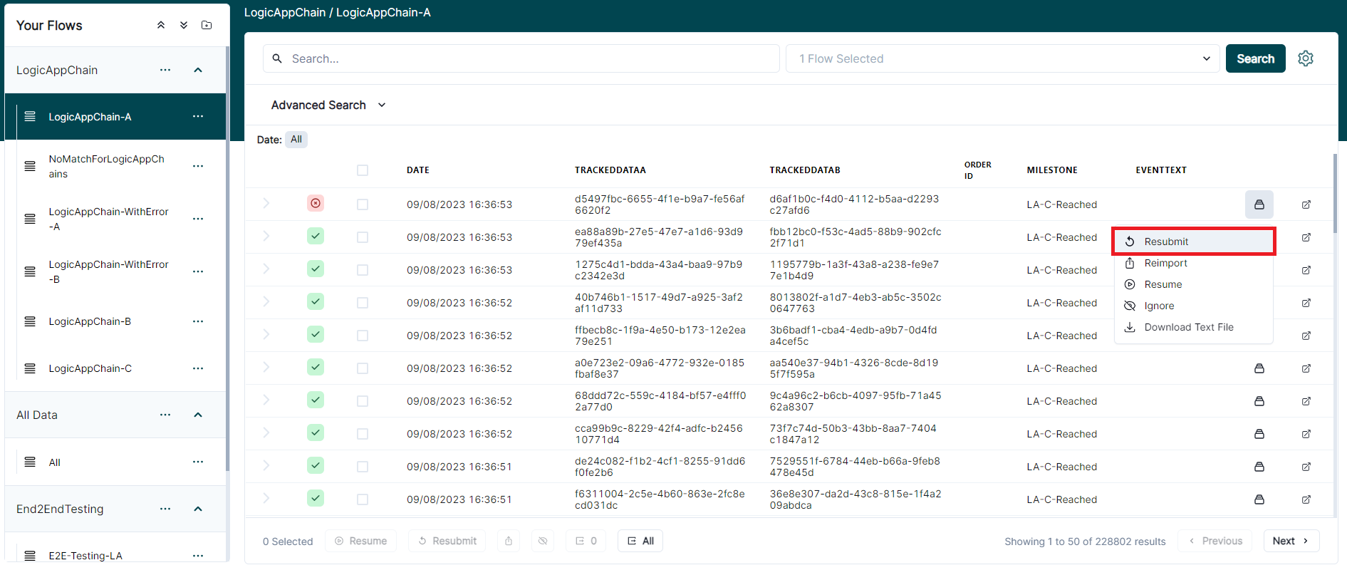 Clicking resubmit on a flow run